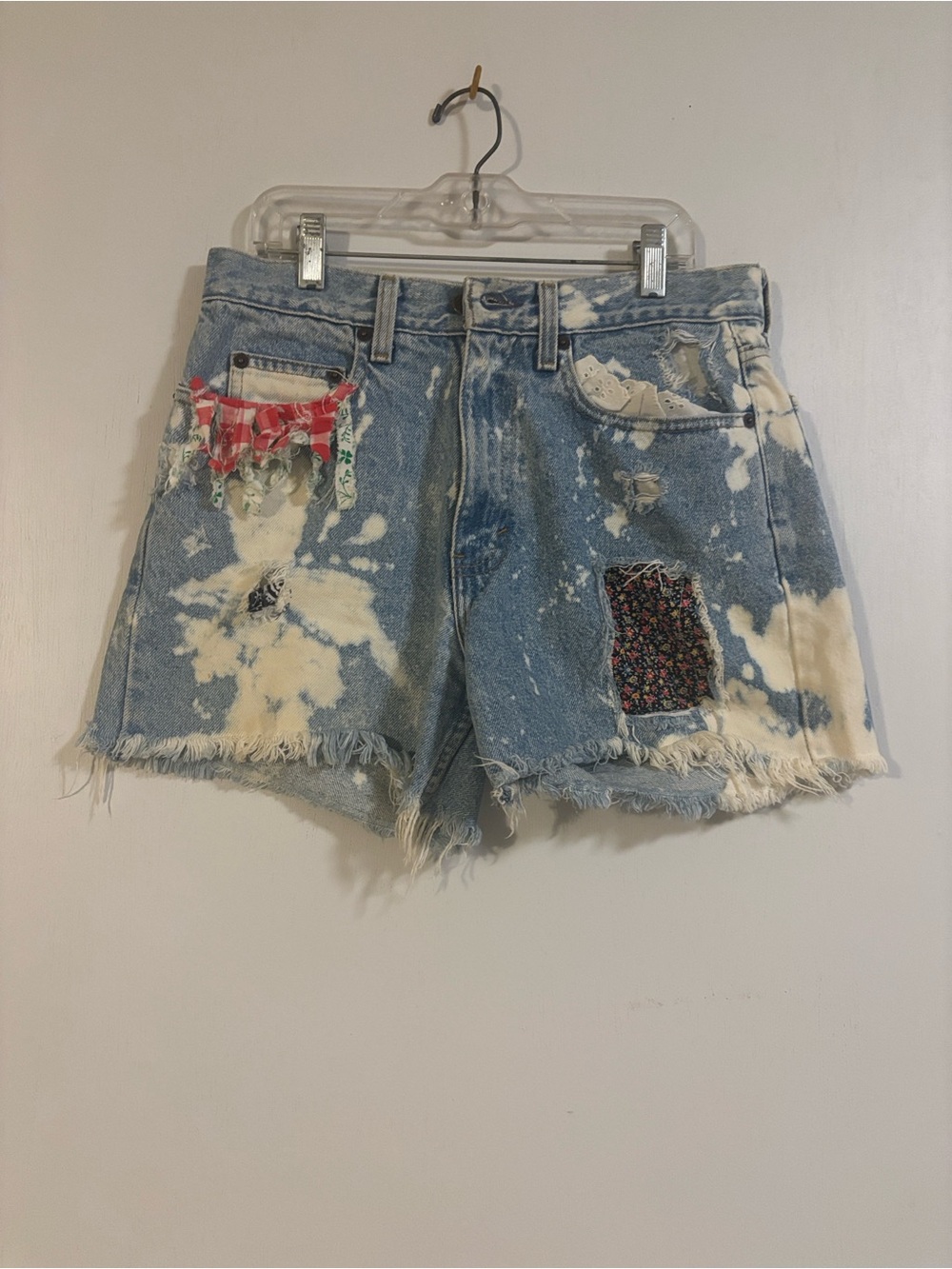 Gap Upcycled Bleached Patchwork Denim Shorts - Light Blue